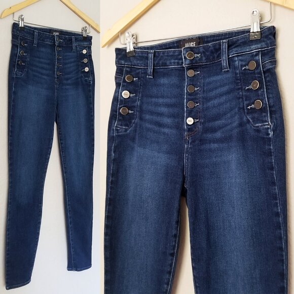 Paige Emmie Ankle High Rise Button Front Skinny Jeans in Model Denim 27 $249 - Picture 7 of 16